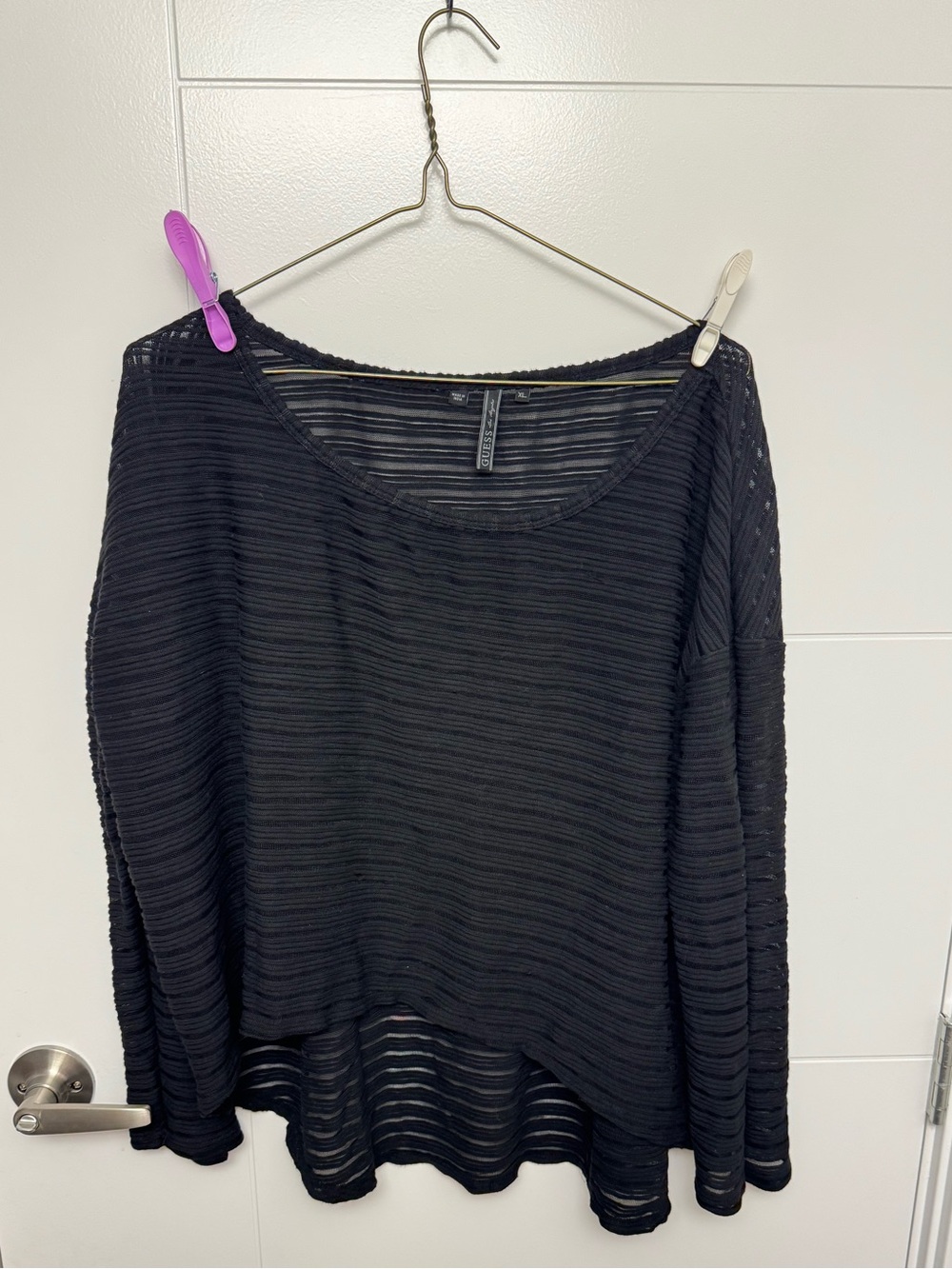 🌟4 for $25🌟 | Guess | Black Semi-Sheer Relaxed Ribbed Long-Sleeve Women's XL